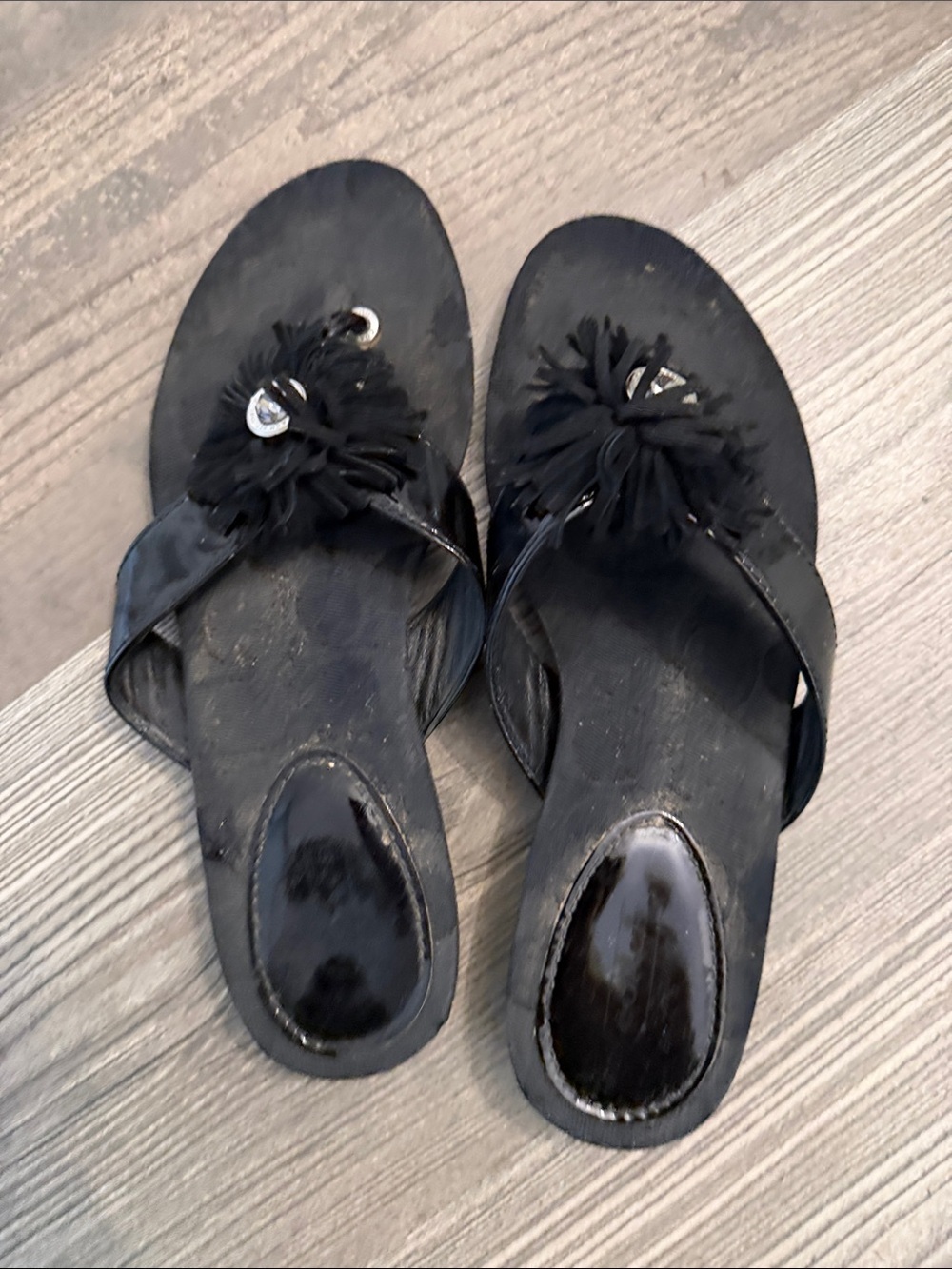 Coach Black Signature Logo Thong Sandals with Gem Accent Size 8 - Picture 7 of 7
